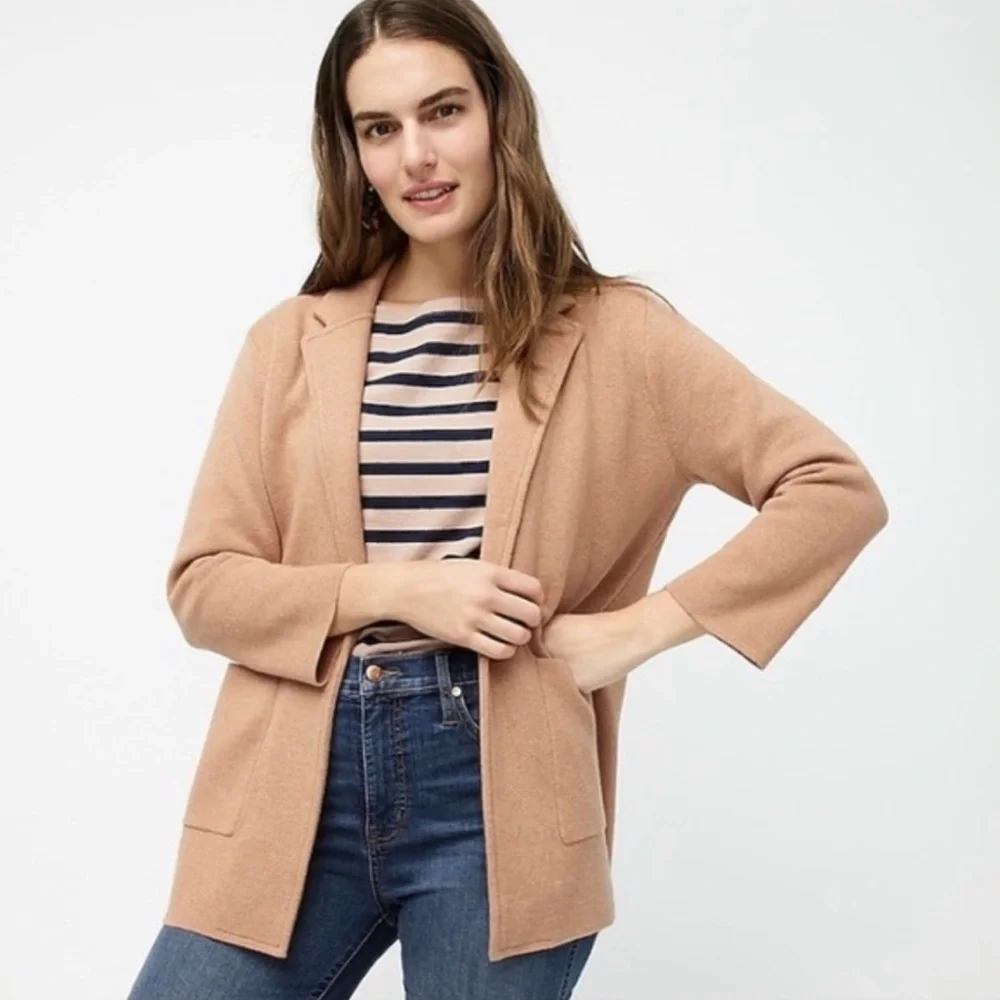 J. Crew Sophie Open-Front Sweater-Blazer in Tan